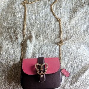 Pink and Brown Crossbody Bag with Metal Clasp